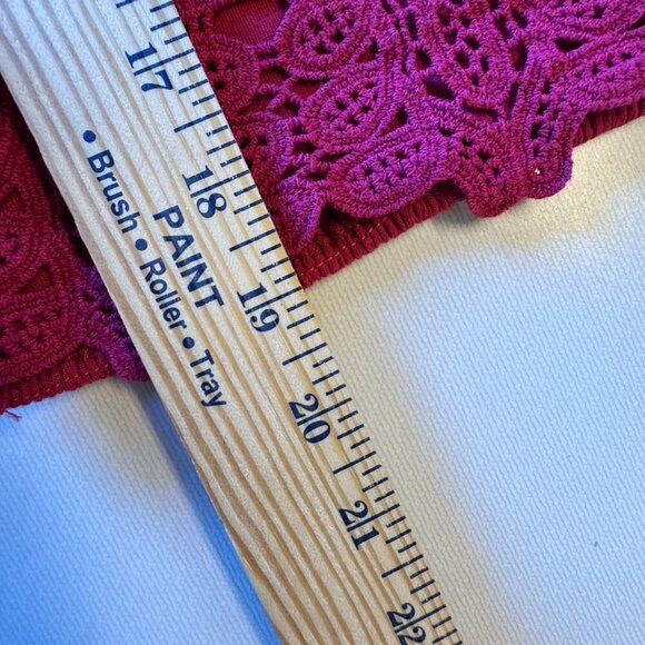 Willow + Root Crochet Cropped Top LG Fuchsia Smocked Sheer Poet Sleeves Romantic - Picture 8 of 10